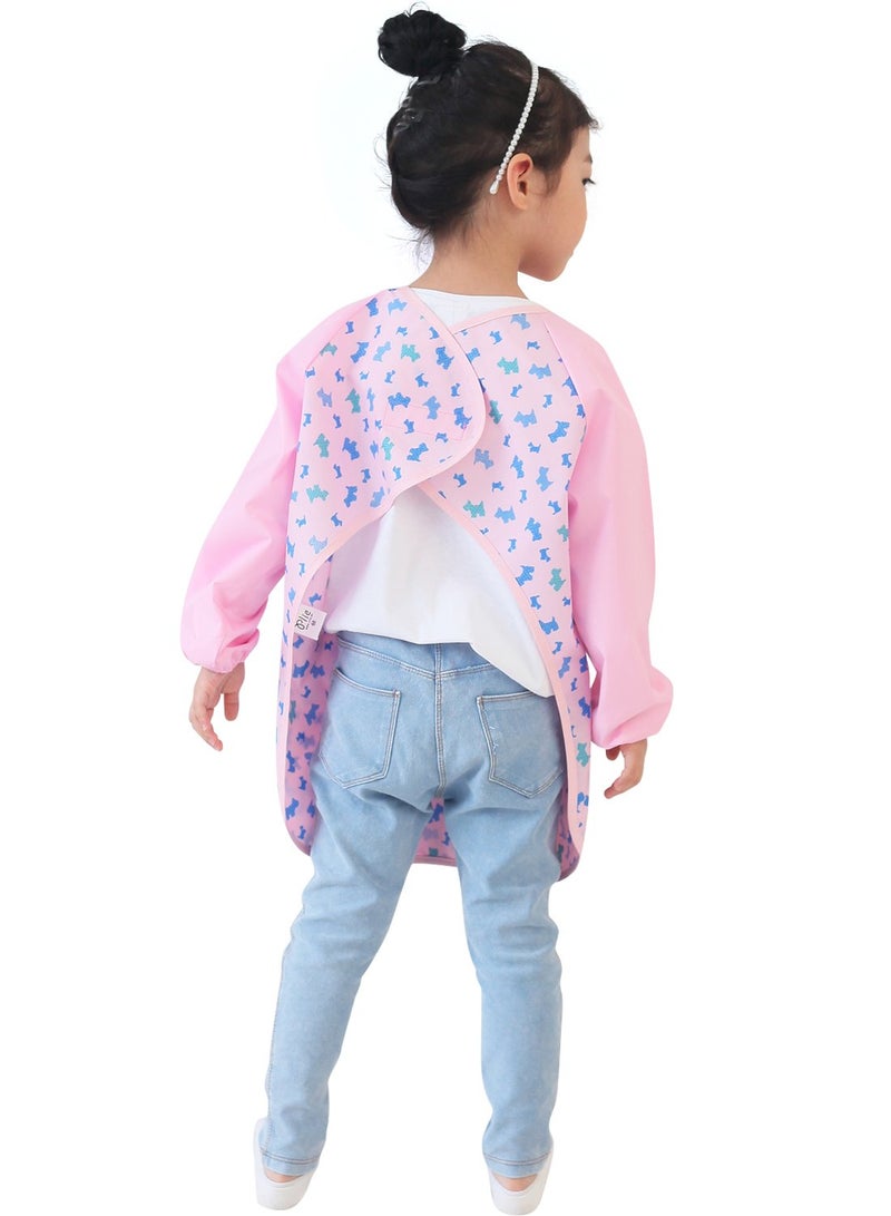 Plie Kids Painting Apron â€“ Waterproof Long Sleeve Art Smock for Toddlers & Preschoolers, Messy Play, Baking, Crafts, Cooking, Sensory Activities (Ages 1â€“10), Pink Puppy (22-M) - Image 3